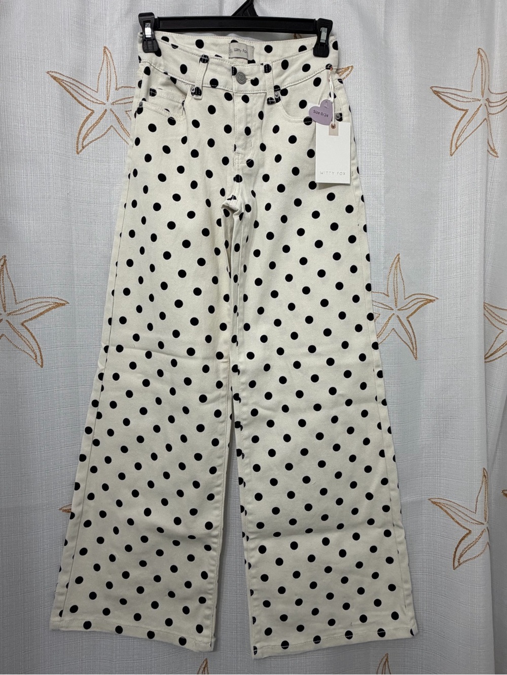 Polka Dot Wide-Leg Jeans size 0/24 new